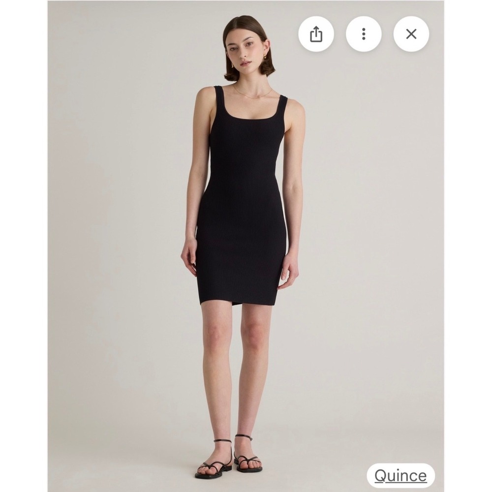 Quince Square Neck Ribbed Knit Midi Dress‎ Black Womens Medium Minimalist